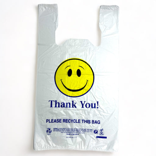 12X7X21 SMILE FACE PLASTIC BAGS 1/6 14 MIC 500CT